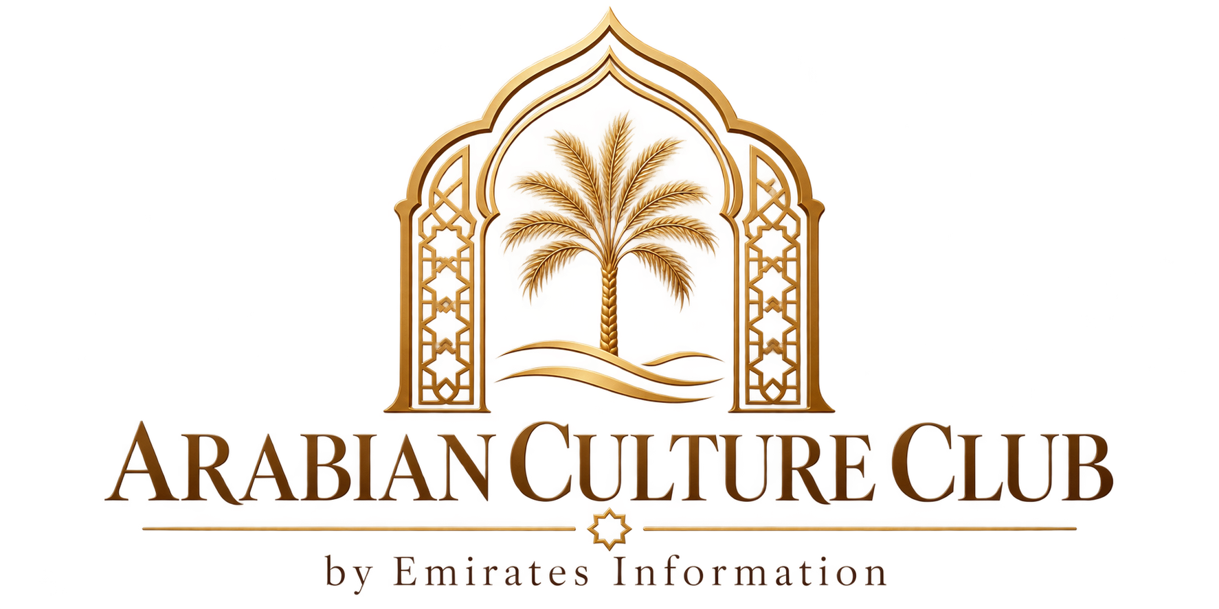 Arabian Culture Club by Emirates Information – gold palm tree within an Arabian arch